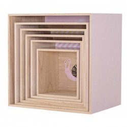 bloomingville square display boxes nude pink (set of 6) - animal, clouds and stripes prints