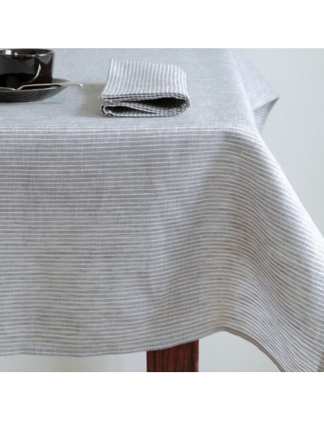 Linen tablecloth grey & white stripes FOG LINEN - 130 x 130 cm Linen tablecloth grey & white stripes FOG LINEN - 130 x 130 cm