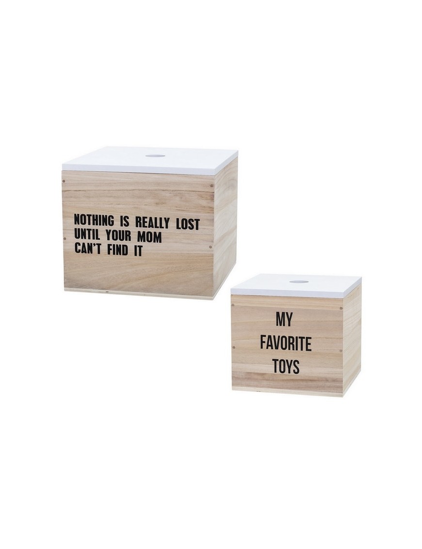 bloomingville boîte de rangement en bois : nature/blanc (set x2)