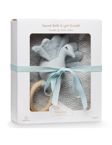 coffret cadeau bébé CamCam grey waves maxi lange et hochet