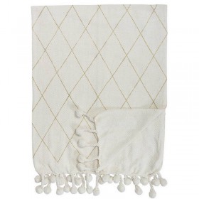 Plaid à pompons en coton écru et doré Bloomingville