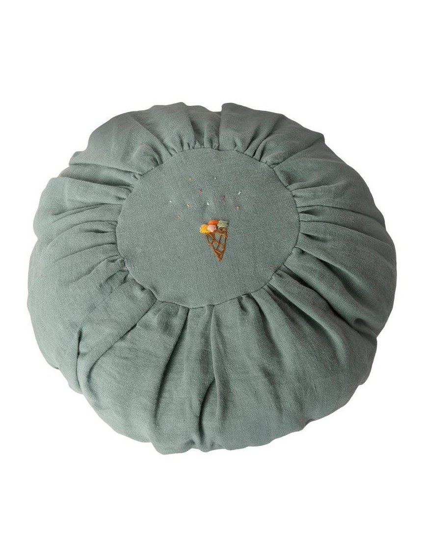 Maileg - round linen cushion, dusty blue