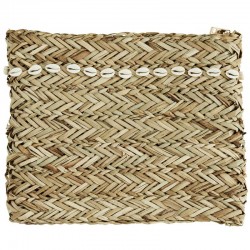 Madam Stoltz straw clutch with sea shells