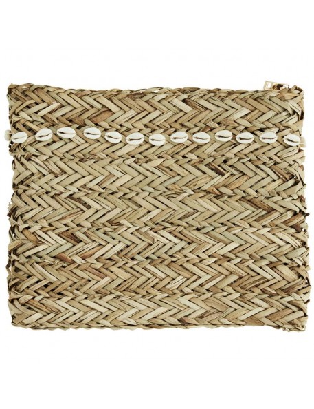 Madam Stoltz straw clutch with sea shells