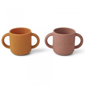 Liewood tasses bébé silicone, "Gene" chat rose (x2)