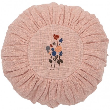Coussin rond brodé rose Bloomingville mini