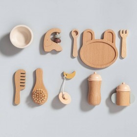 Jouet coffret d'accessoires bébé en bois