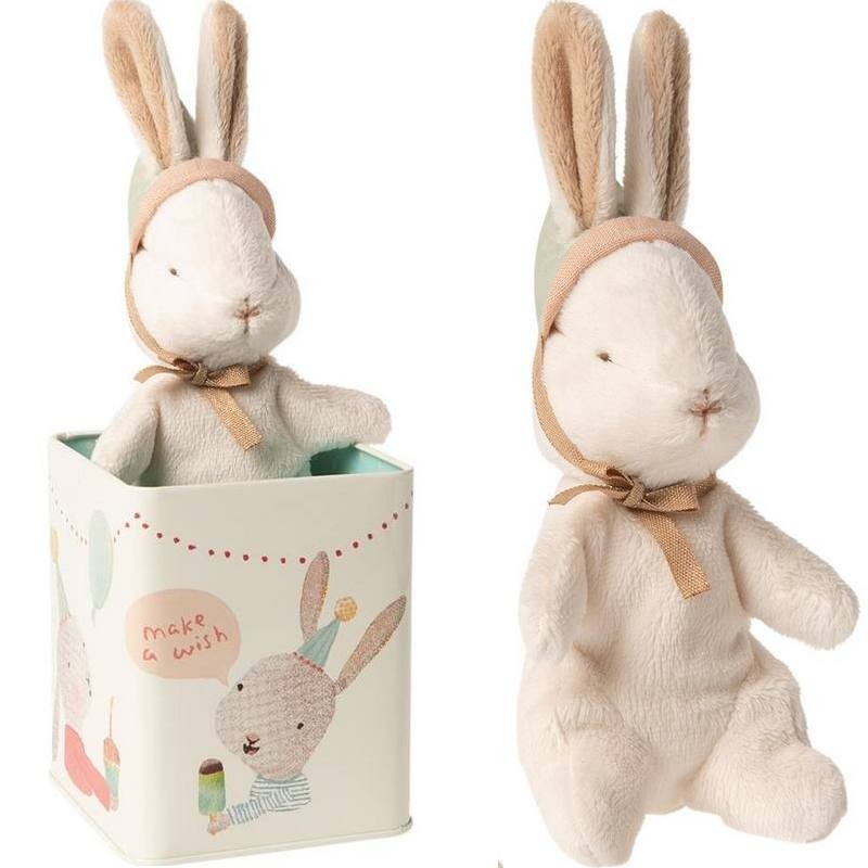 Peluche lapin "happy day" dans sa boîte métal