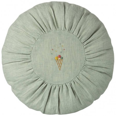 Coussin rond en lin brodé, vert Maileg Coussin rond en lin brodé, vert Maileg