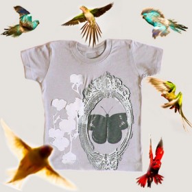 Shirin Crew tee with butterfly, mirror and cottonball prints