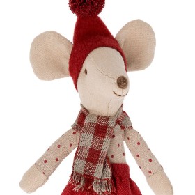 souris de noel petite soeur Maileg avec bonnet et écharpe, jupe et collant