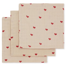 pack of three organic muslin cloth with red heart Konges Sloejd