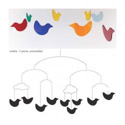 BOMBDESIGN - Mobile of 7 birds pendants and 2 clouds