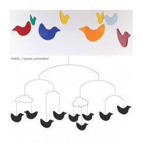 BOMBDESIGN - Mobile of 7 birds pendants and 2 clouds