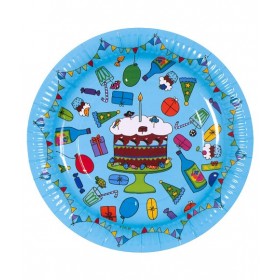 RICE - 8 Small Birthday Paper Plates - Turquoise