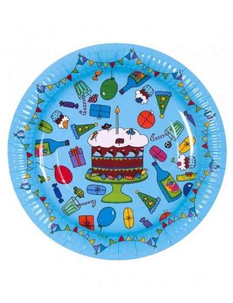 RICE - Lot de 8 Petites Assiettes d'anniversaire en carton - turquoise