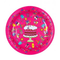 RICE - Lot de 8 Petites Assiettes d'anniversaire en carton - fuchsia