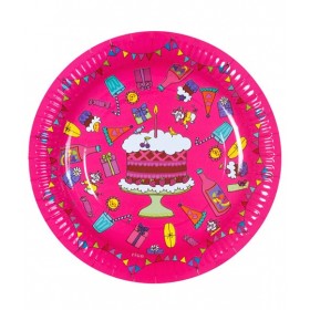 RICE - 8 Small Birthday Paper Plate - Fuchsia