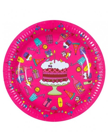 RICE - 8 Small Birthday Paper Plate - Fuchsia