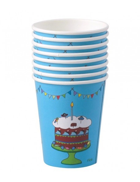 RICE - Lot de 8 Gobelets d'anniversaire en carton - turquoise RICE - Lot de 8 Gobelets d'anniversaire en carton - turquoise