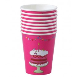 RICE - Lot de 8 Gobelets d'anniversaire en carton - fuchsia