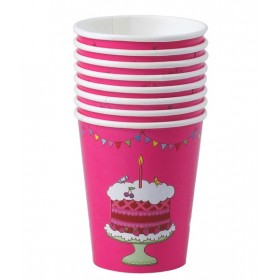 RICE - 8 Birthday Paper Cups - Fuchsia