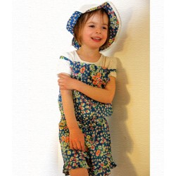 whip cream short jumpsuit - flowers on blue