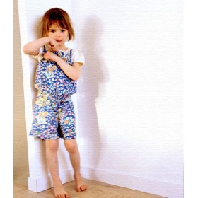 whip cream short jumpsuit - flowers on blue