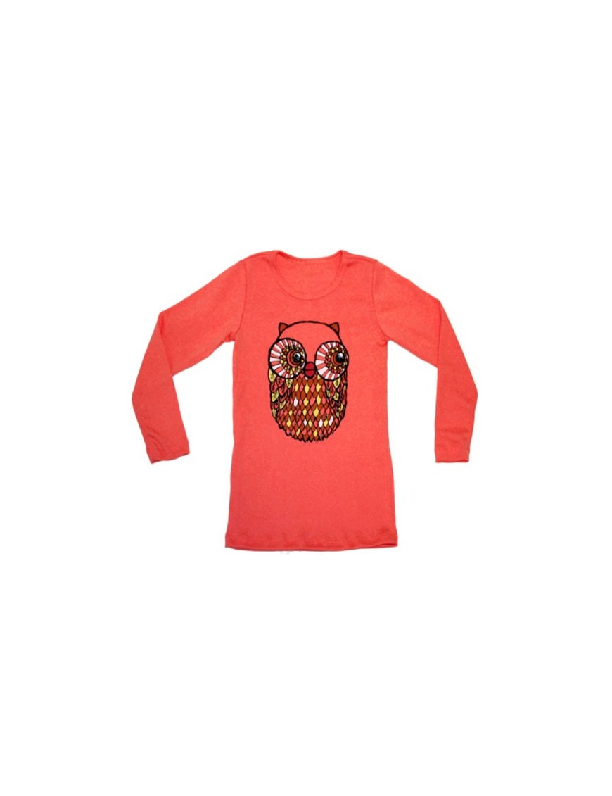 4a t-shirt fille corail avec hibou misha lulu